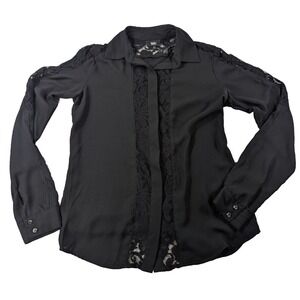 Mossimo Blouse Womens Black Lace Button‎ Down Sheer Lace Bewitched Goth Size XS